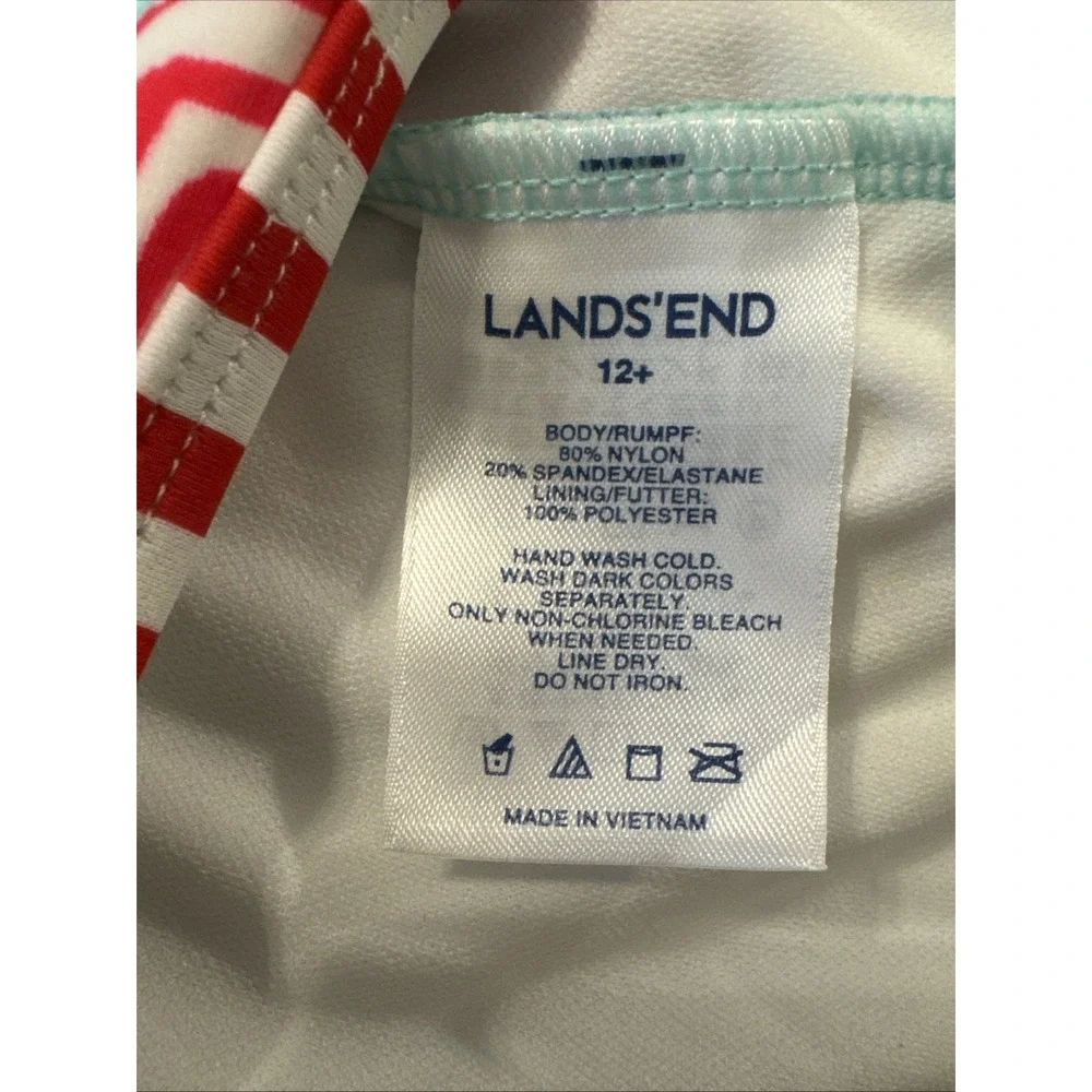 Lands' End Girls One Shoulder Swimsuit Size 12+ Beach Umbrella Print Blue
